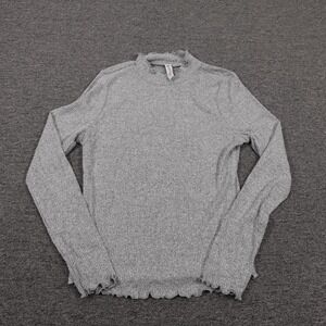 American Rag Cie Sweater Juniors Large Gray Mock Neck Ruffle Hem Stretch Knit